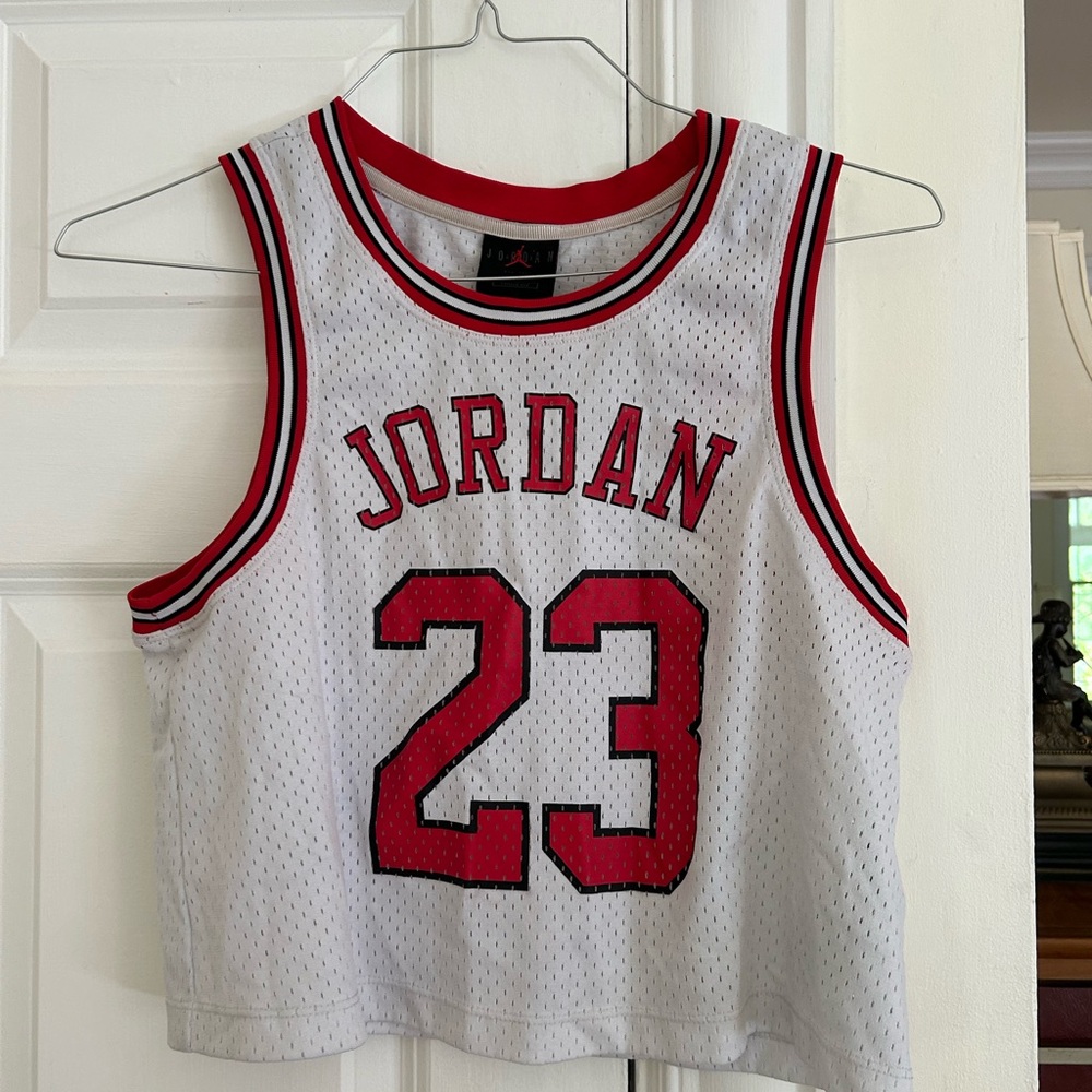 Nike Jordan White and Red Logo Basketball Style Crop Top